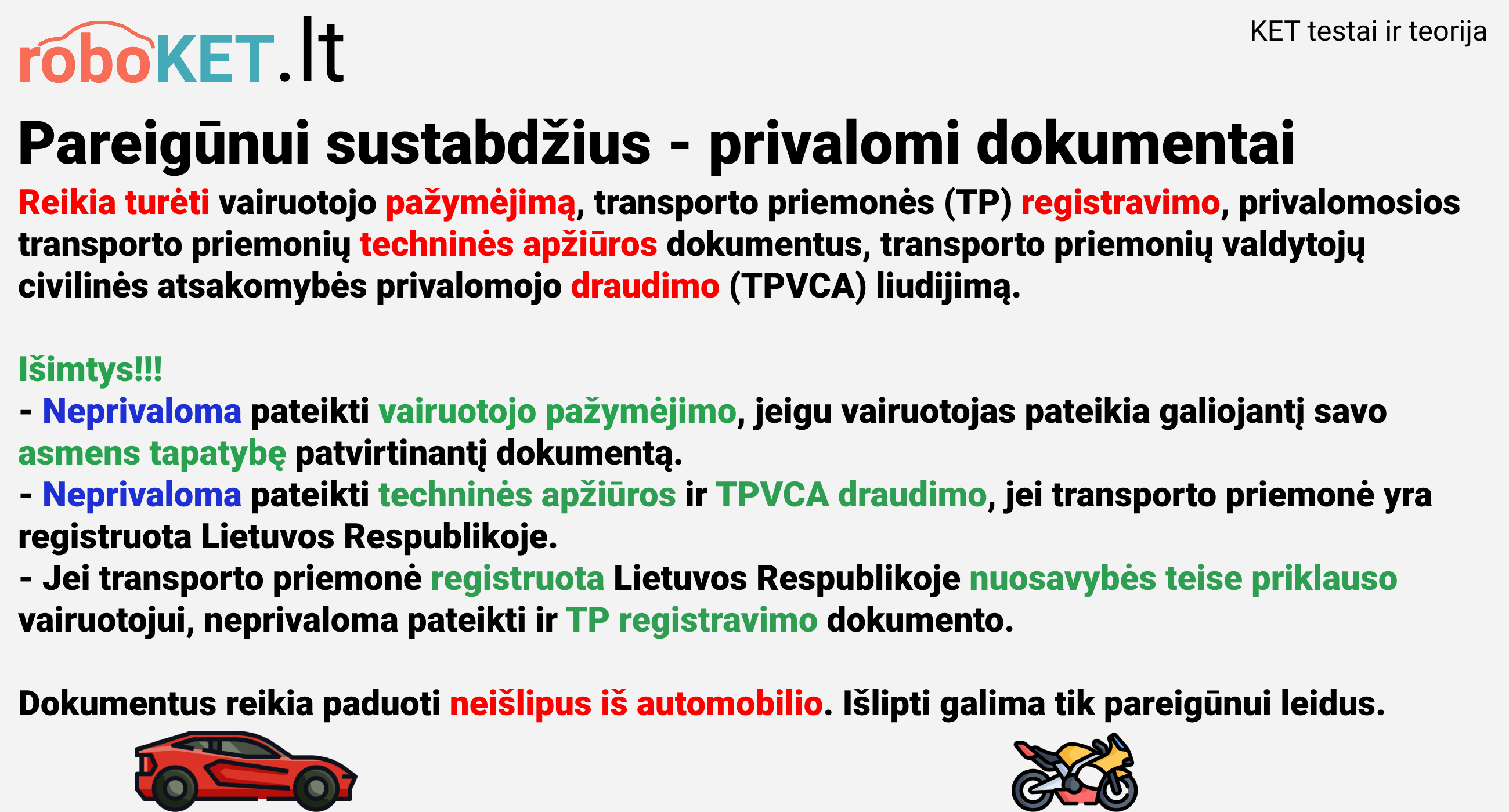 Privalomi dokumentai pareigunui patikrinus