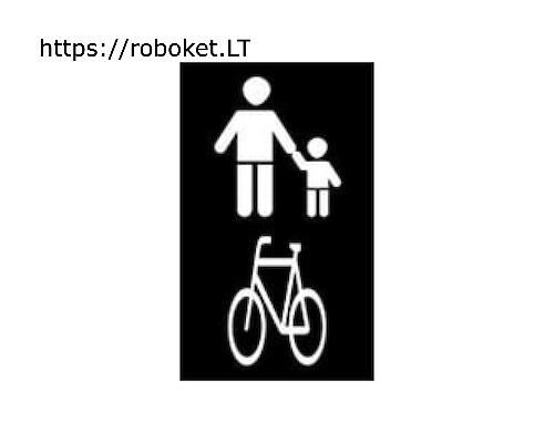 Pėsčiųjų ir dviračio simboliai vienas po kitu žymi pėsčiųjų ir dviračių taką