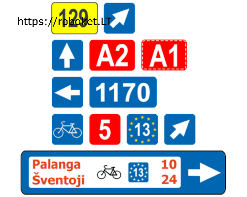 Kelio arba dviračių trasos numeris ir kryptis